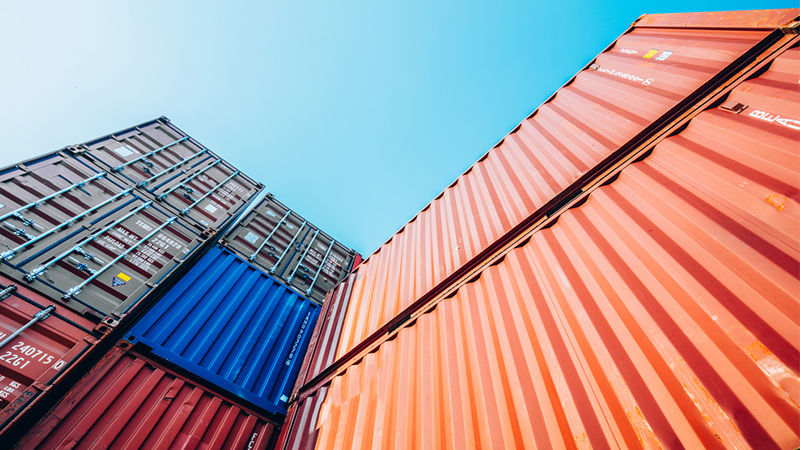 Containers piled on top of each other