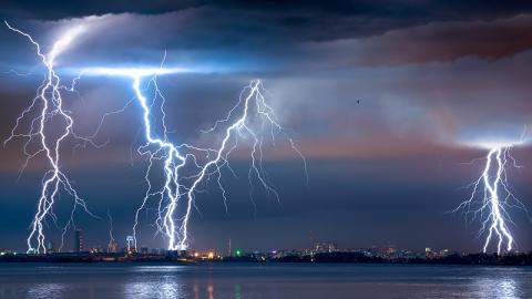 Night lightning over city
