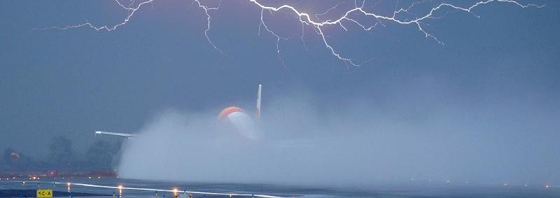 Airplane landing in lightning storm