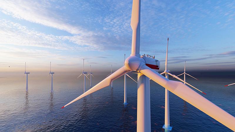Offshore wind turbines.